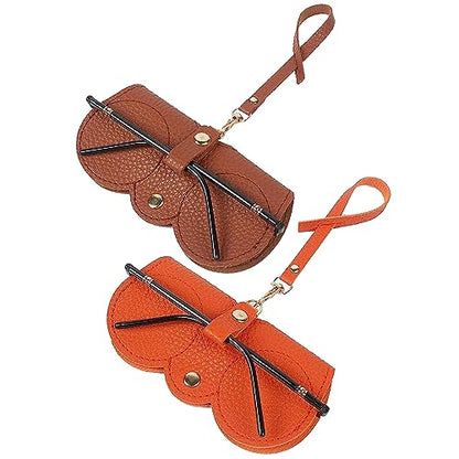 PERFECTSIGHT Hard Shell Eyeglasses Case, Kawaii Protective Glasses Case for Kids, Cute Eyeglass Case for Women Men Girls - color: Brown+orange
