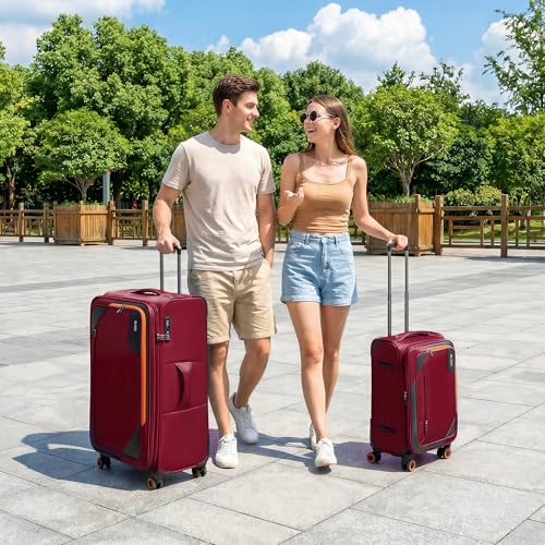 2-Piece (22/32in)Softside Expandable Luggage Set w/TSA LOCK - color: Burgundy, size: 2-Piece Set (22"/32'')