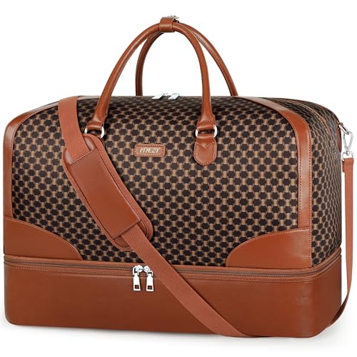 ITIEZY Weekender Bag for Women 21.5" Travel Duffel Large Carry On Bag 3PCS - color: 9b-dark Brown