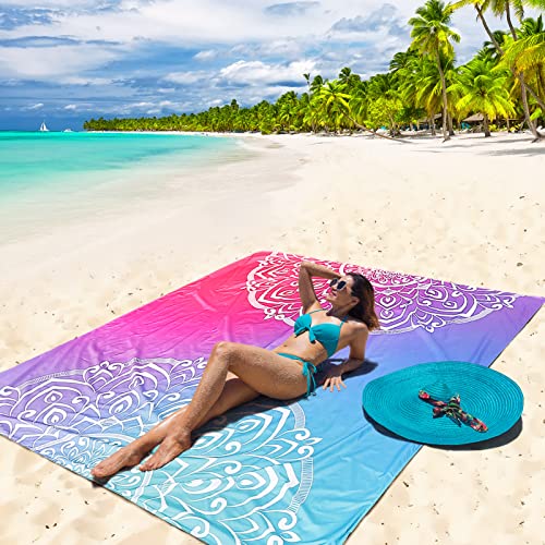 HIHOHO Waterproof Sandproof Beach Blanket Mat for 1-8 Adults, Quick Drying - color: Beautiful Pattern, size: 79" X 108"（1~5 person）