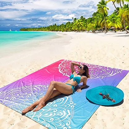 HIHOHO Waterproof Sandproof Beach Blanket Mat for 1-8 Adults, Quick Drying - color: Beautiful Pattern, size: 79" X 108"（1~5 person）