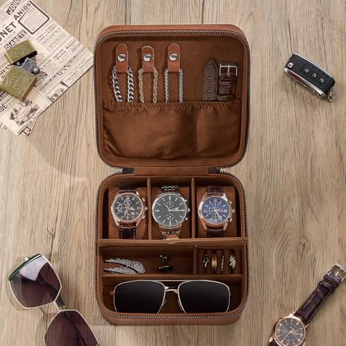ProCase Travel Watch Case, 3 Slots Mens Jewelry Box -Lightbrown - color: Lightbrown, size: 3-Slot