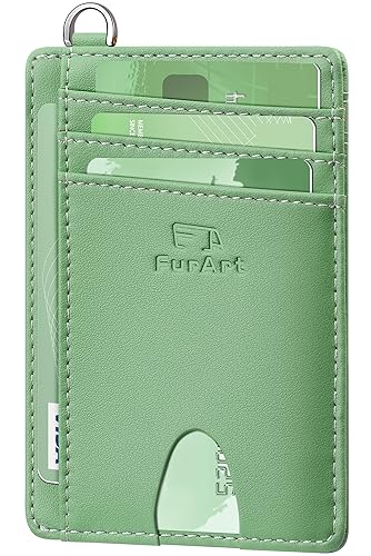 FurArt Slim Minimalist Wallet RFID Credit Card Holder for Men - color: Mint Green