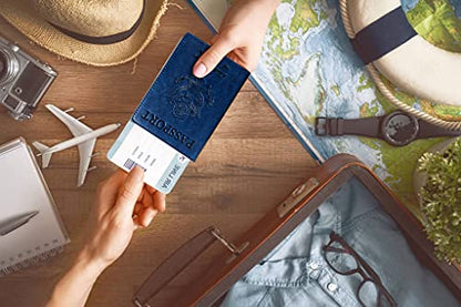 Passport Holder Wallet Cover Case RFID Blocking Slot Travel Accessories - color: Navy Blue