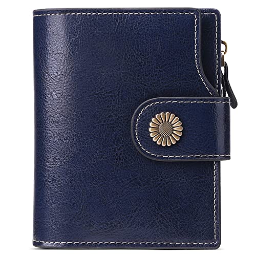 FALAN MULE Small Wallet for Women Leather Bifold Compact Small Womens Wallet with RFID Blocking - color: Deep Blue