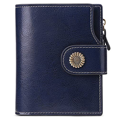 FALAN MULE Small Wallet for Women Leather Bifold Compact Small Womens Wallet with RFID Blocking - color: Deep Blue