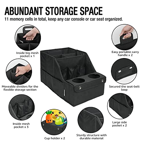 MULISOFT Car Backseat Organizer with 11 Compartments & 2 Cup Holders, Black - color: Black