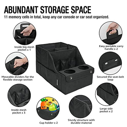 MULISOFT Car Backseat Organizer with 11 Compartments & 2 Cup Holders, Black - color: Black