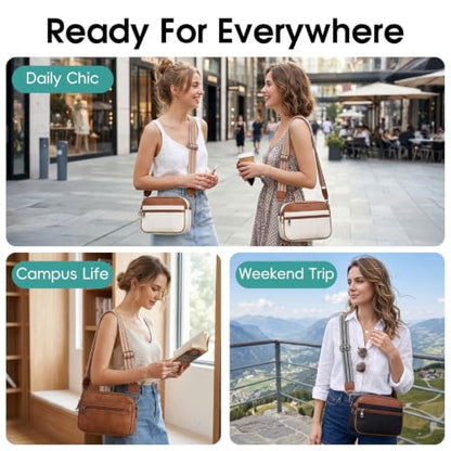 HomemeDiary Anti Theft Crossbody Bag for Women, RFID Leather Shoulder Purse - color: Black & Mocha Brown