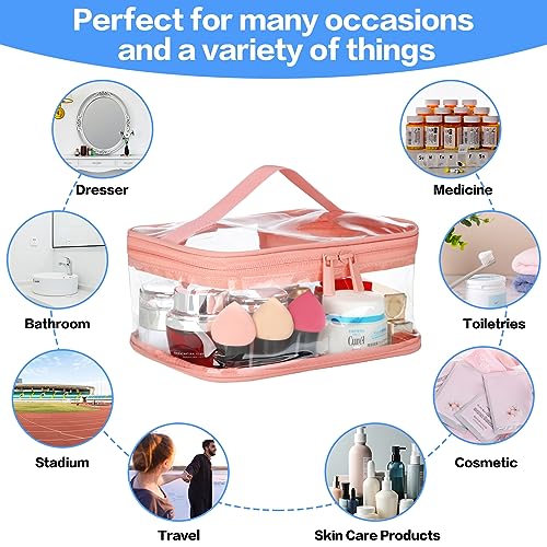 HAOGUAGUA 2 Pieces Clear Makeup Bags Cosmetic Toiletry Bags for Traveling, Waterproof Travel Transparent TSA APPROVED Carry On Airport Airline Compliant Bag (2 PIECES PINK) - color: 2 PIECES PINK
