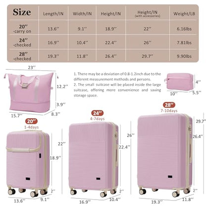 5-Piece Hardside Luggage Set with Half-Opening, Double Spinner Wheels, USB Port, TSA Locks, Lightweight Travel Suitcase, Light Pink - color: Light Pink