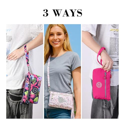 Small Wristlet Wallets for Women Nylon RFID Cross body bag - color: Floral Black