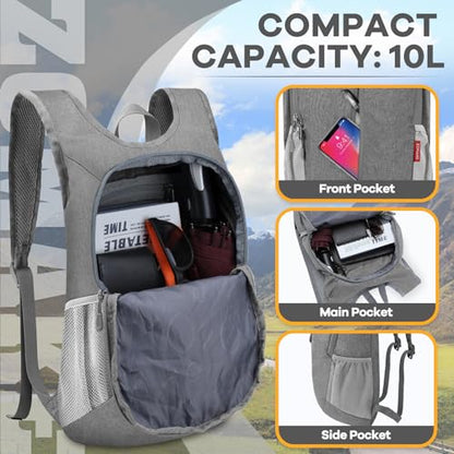ZOMAKE 10L Ultra Lightweight Packable Backpack, Small Daypack Light Foldable Backpacks Water Resistant Day Bag for Hiking(Grey) - color: Grey A1, size: 10L