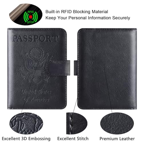 LOHASLIFE Passport Holder for Travel, Rfid Blocking Passport Cover Wallet - color: 120#Black