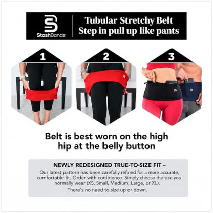 StashBandz Running Belt, Fanny Pack, & Money Belt, 4-Pocket Phone Holder - color: Black, size: X-Small