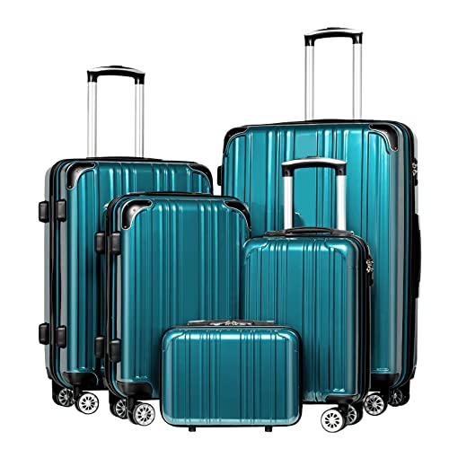 Coolife Luggage Set, Lightweight and Durable Hardshell, 5 Pcs, green new - color: green new, size: 5-Piece Set