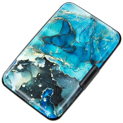 Credit Card Holder Small RFID Blocking Wallet Business Metal Slim Mini Aluminum Hard Case for Women Men - color: Fluid Art