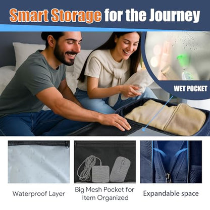 55L Travel Backpack, Carry On Backpack Fits 18.4-19" Laptop, Blue - color: Blue, size: 18.4 inch (22"x14"x10")