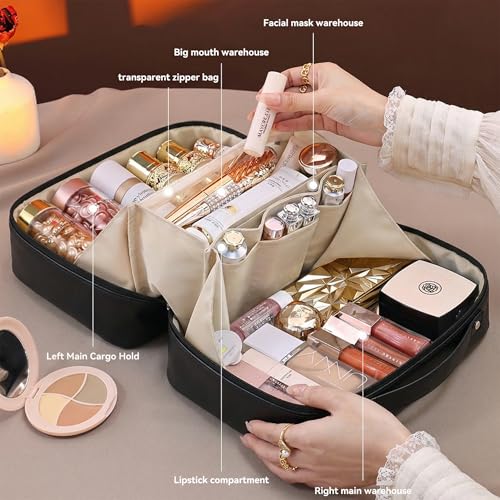 Travel Makeup Bag, Large Capacity Cosmetic Bags for Women - color: Black