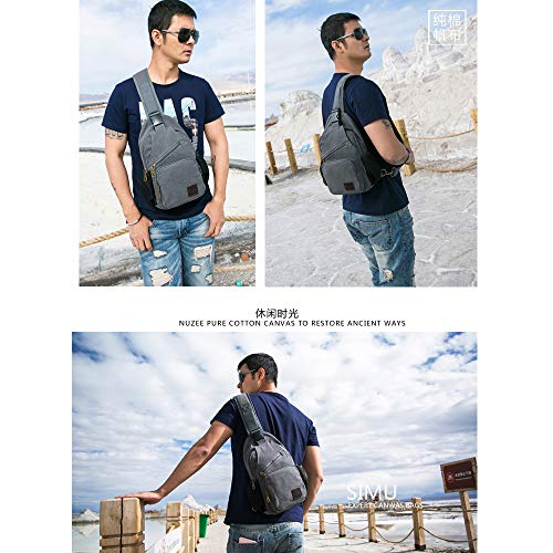 SIMU Canvas Shoulder Bag for iPad Mini, Crossbody Chest Sling Backpack - color: Large Grey