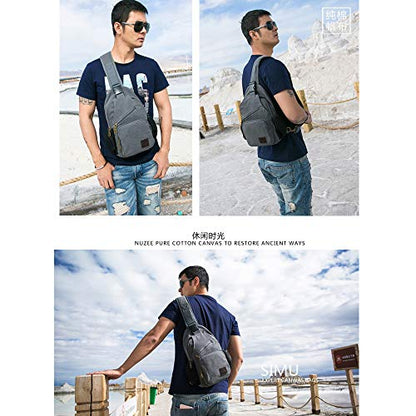 SIMU Canvas Shoulder Bag for iPad Mini, Crossbody Chest Sling Backpack - color: Large Grey