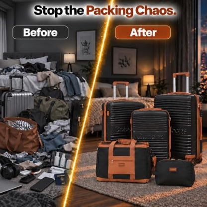 Cobens Luggage Sets 5 Piece, Suitcases with Wheels, 20"/24"/28",Black - color: Black, size: 5 Piece Sets (20/24/28/DB/TB)