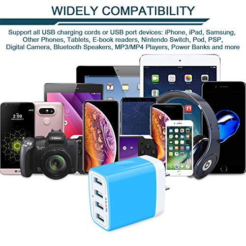 Wall Charger, USB Charger Adapter, 4.8A 4Multi Port Fast Charging Station - color: Blue