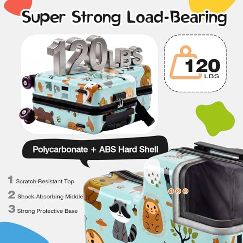 20" Kids Ride On Suitcase, Lightweight Hardshell Travel Luggage with Wheels - color: Green
