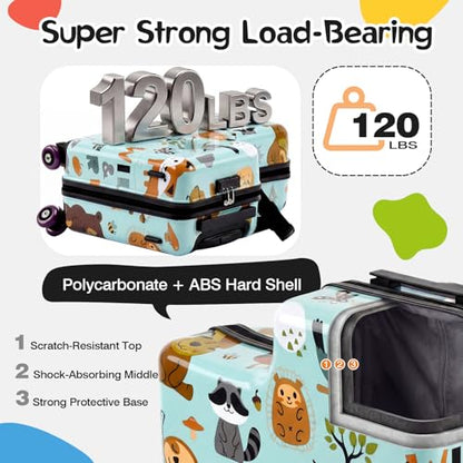 20" Kids Ride On Suitcase, Lightweight Hardshell Travel Luggage with Wheels - color: Green