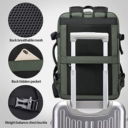BANGE Carry-on Backpack, 45L Expandable Travel Backpacks,Weekend Backpack Briefcase,Waterproof Laptop Backpack Fits For 17.3” Laptop - color: Green, size: 45L(expansion)