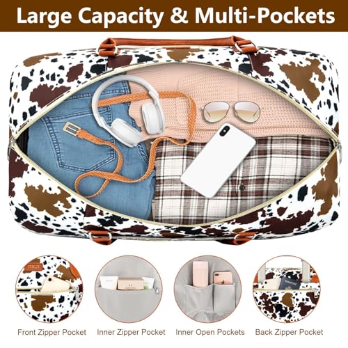 ITIEZY Weekender Bag for Women 21.5" Travel Duffel Large Carry On Bag 3PCS - color: 5-Brown Cow