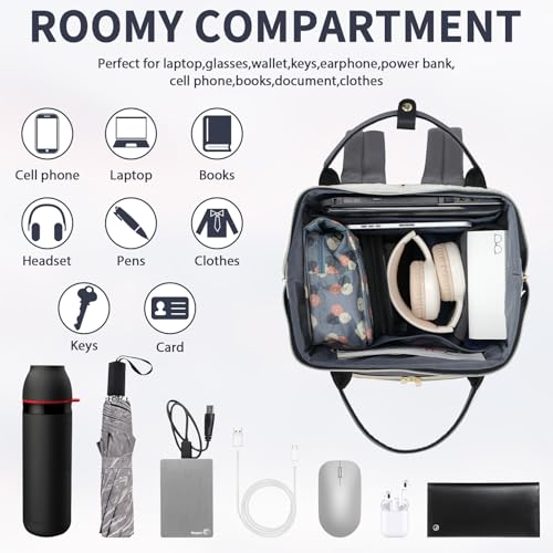 VANKEAN 15.6 Inch Laptop Backpack for Women Large Capacity - color: Beige-grey, size: 15.6 Inch