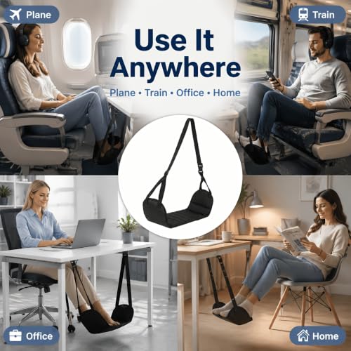 1 Pack Portable Airplane Footrest Hammock, Adjustable Memory Foam Travel Foot Rest, Foldable Foot Support for Airplane, Train, Office Desk & Long Trips