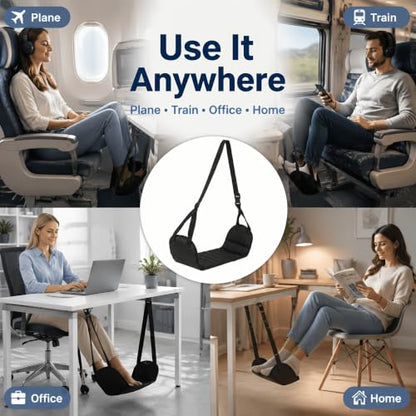 1 Pack Portable Airplane Footrest Hammock, Adjustable Memory Foam Travel Foot Rest, Foldable Foot Support for Airplane, Train, Office Desk & Long Trips