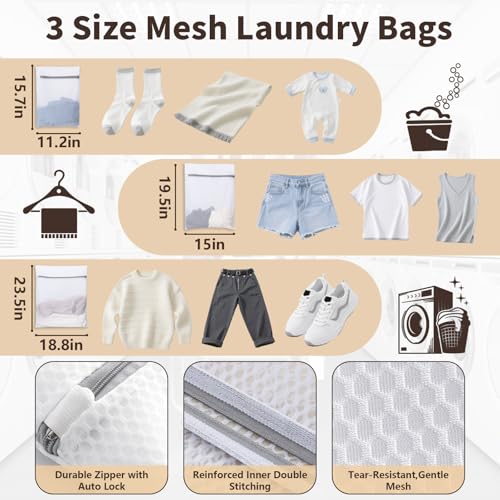 150L Laundry Bag Backpack with 3 Sizes Mesh Wash Bags and Shoulder Straps - color: Khaki, size: 150L