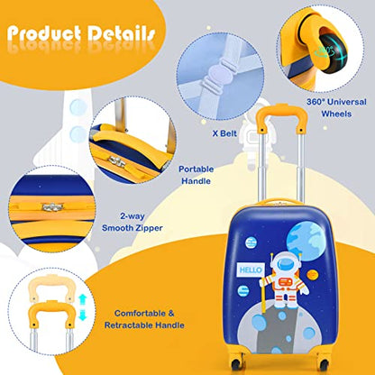 Goplus 2PC Kids Luggage, 12" & 16" Kids Carry On Luggage Set with 4 Spinner Wheels, Lightweight Rolling Spinner Suitcase for Children Toddlers Boys and Girls Travel - color: Astronaut