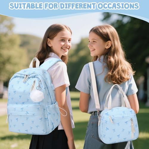 ACESAK 3PCS Corduroy Girls Backpack w/Lunch Box & Pencil Bag (Blue Bow Tie) - color: Blue Bow Tie