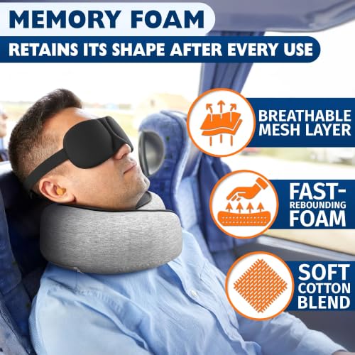 Travel Neck Pillows for Airplanes, 4-in-1 Set, 360° G-Shape
