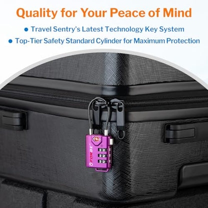 Forge TSA Approved Luggage Locks, Open Alert Cable Lock, Purple, 4 Pack - color: Purple 4 Pack