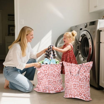 Travel Laundry Bags 2 PC Wet Dry Bag with Handle Dirty Clothes Organizer for Swimsuits Beach Camping Waterproof Washable Red Leopard Print - color: Red Leopard Print