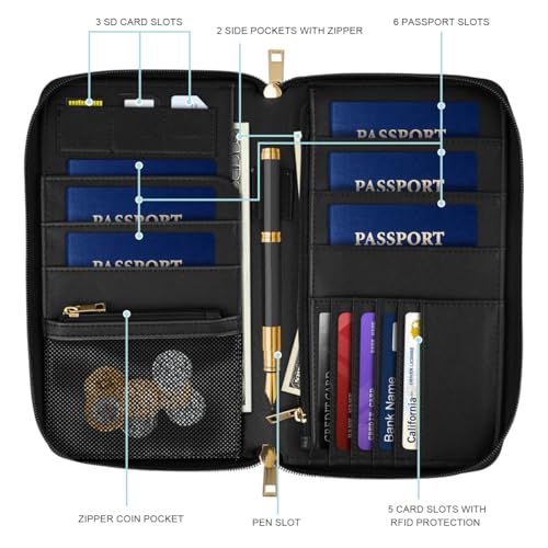 Family Passport Holder Wallet RFID Blocking Document Organizer - color: Dried Flowers