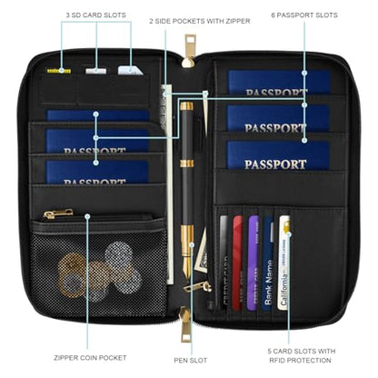 Family Passport Holder Wallet RFID Blocking Document Organizer - color: Dried Flowers