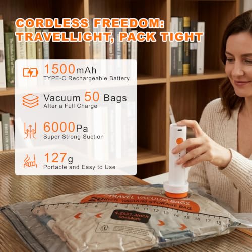 15 Pack Vacuum Seal Bags for Clothing Travel with Portable Electric Pump - size: 15 Combo