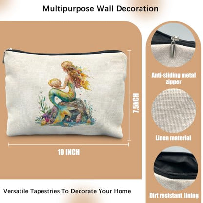 Mermaid Gifts for Women Cosmetic Makeup Bag - color: Ocean Beach Golden Emerald Mermaid