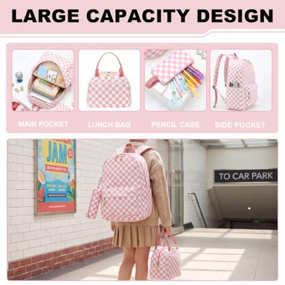 LEDAOU Girls Backpack, Kids School Bookbag, Backpack for Kids and Teens - color: Pink and White