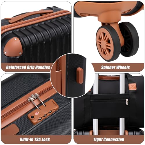 Cosbarn Luggage Sets, Lightweight Durable Hardshell, 5 piece Suitcase Sets - color: Black