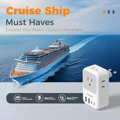 TESSAN US to Europe Plug Adapter, Type‑C Travel Adaptor - style: Type C- Most of Europe