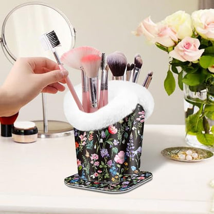 FINTIE Plush Lined Double Eyeglasses Holder with Magnetic Base for Desk - color: Black Floral