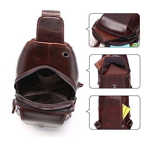 LUKZIJAES Genuine Leather Sling Bag for Men - color: #10-coffee