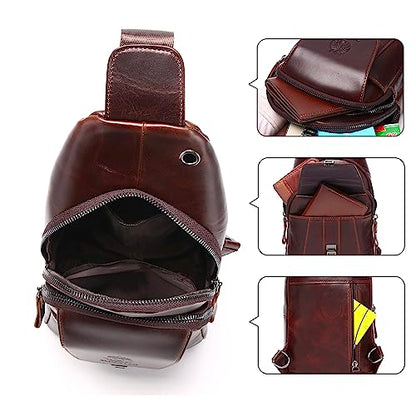 LUKZIJAES Genuine Leather Sling Bag for Men - color: #10-coffee